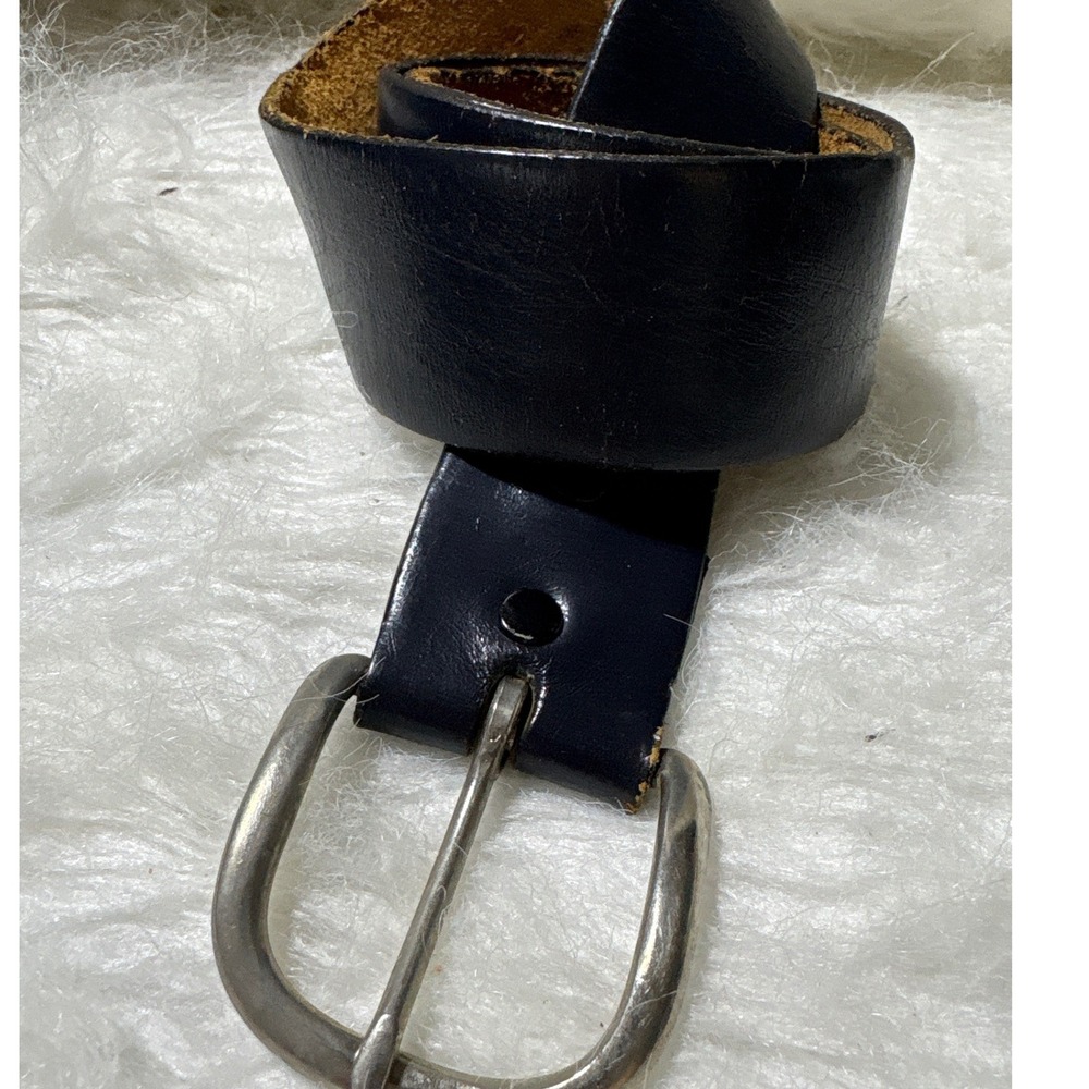 Vintage Retro Leather Belt Mens 32-33 Black Silver Buckle Snap Interchangeable